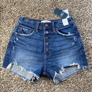 A&F High Rise Mom Short Denim Dark Ripped NWT